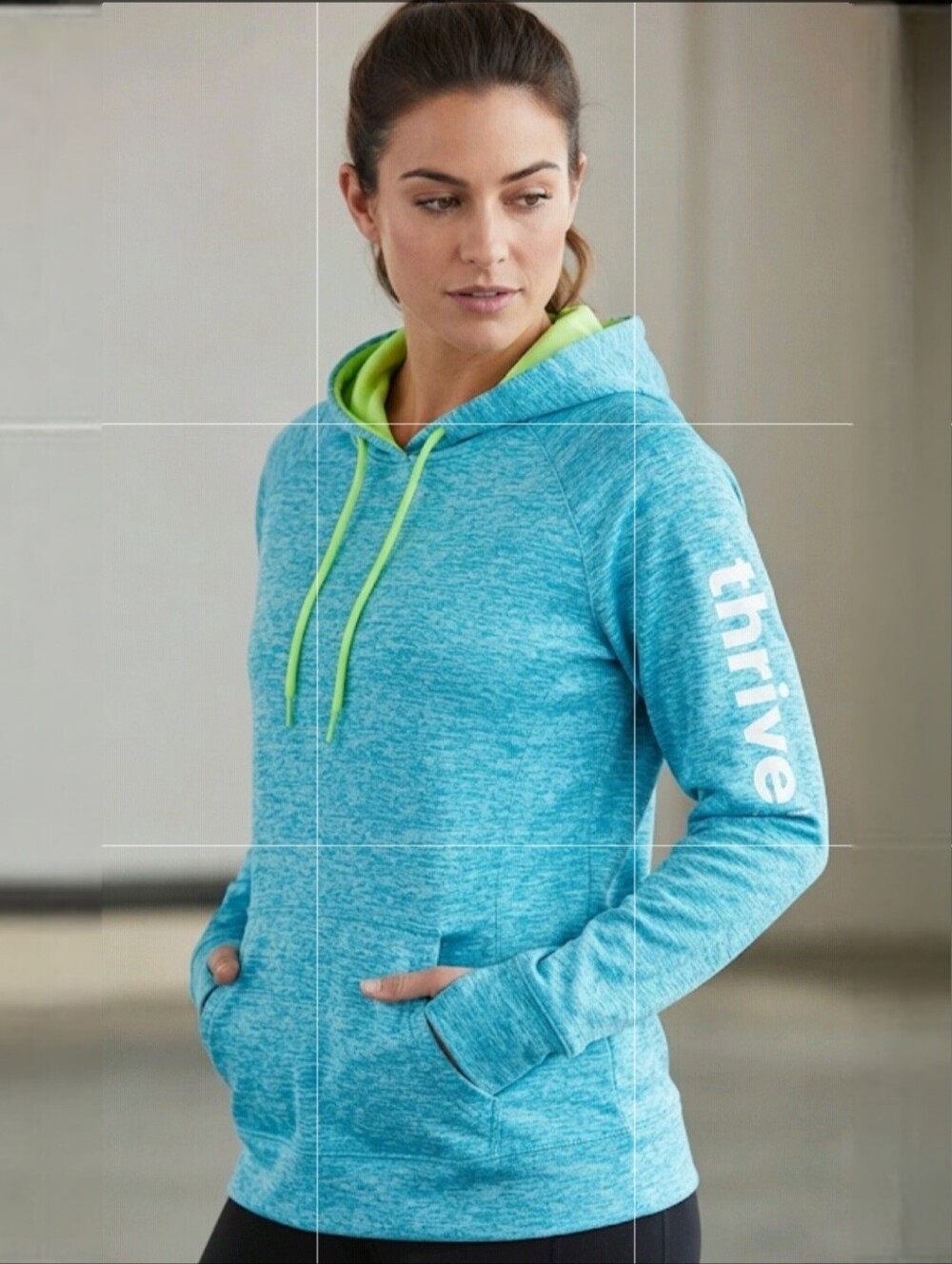 Thrive Hoodie With Thumb Holes Turquoise & Lime Green (Fits Like Large) Size XXL